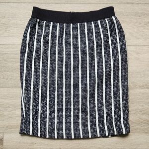 Ann Taylor Navy Blue White Striped Pencil Skirt Womens 2 Textured Tweed